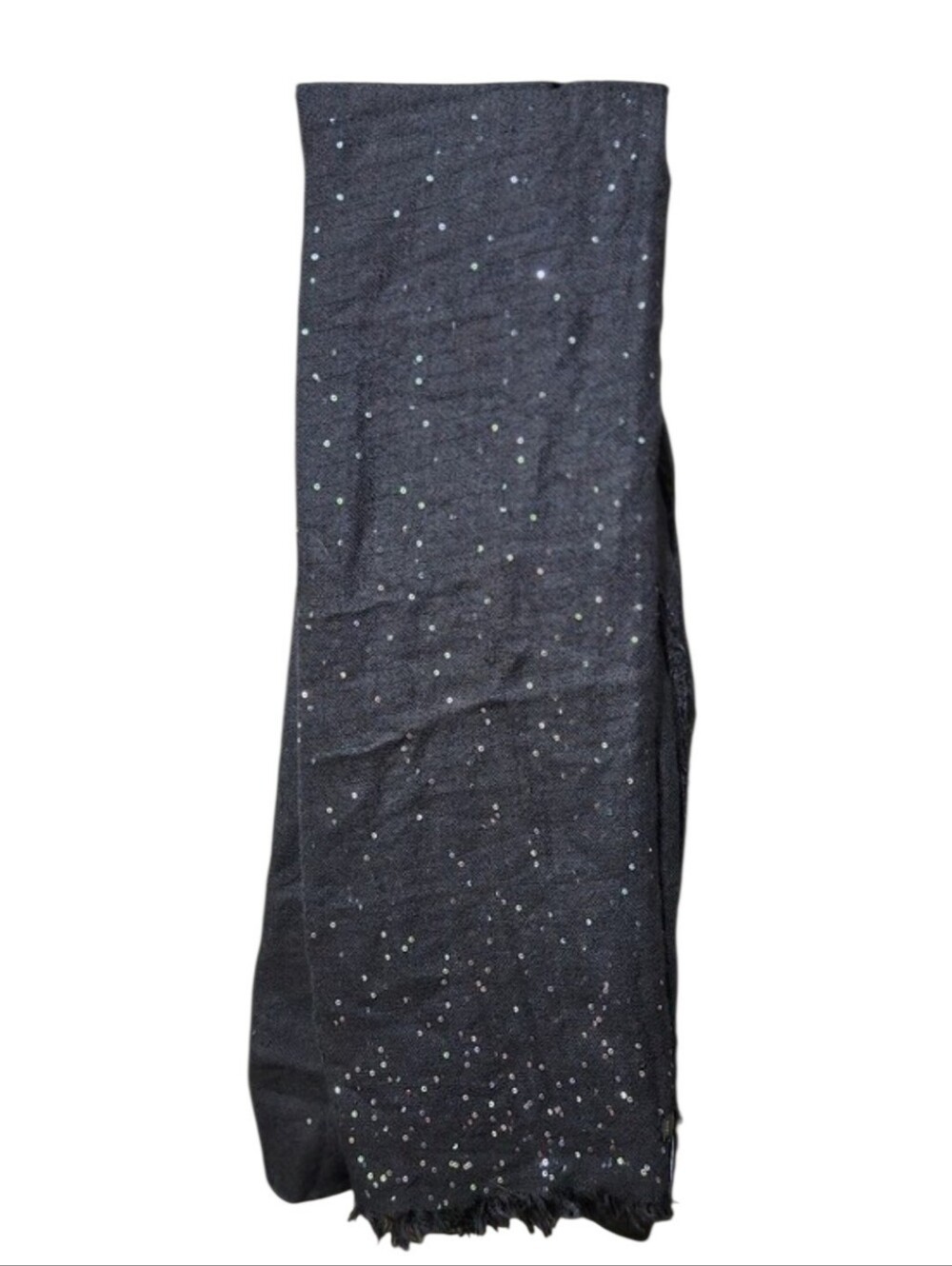 Faliero Sarti Black Sequin Fringe Scarf Cashmere Silk Wool Blend Made in Italy